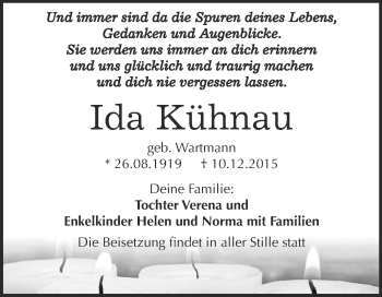 Traueranzeige von Ida Kühnau von WVG - Wochenspiegel Bernburg
