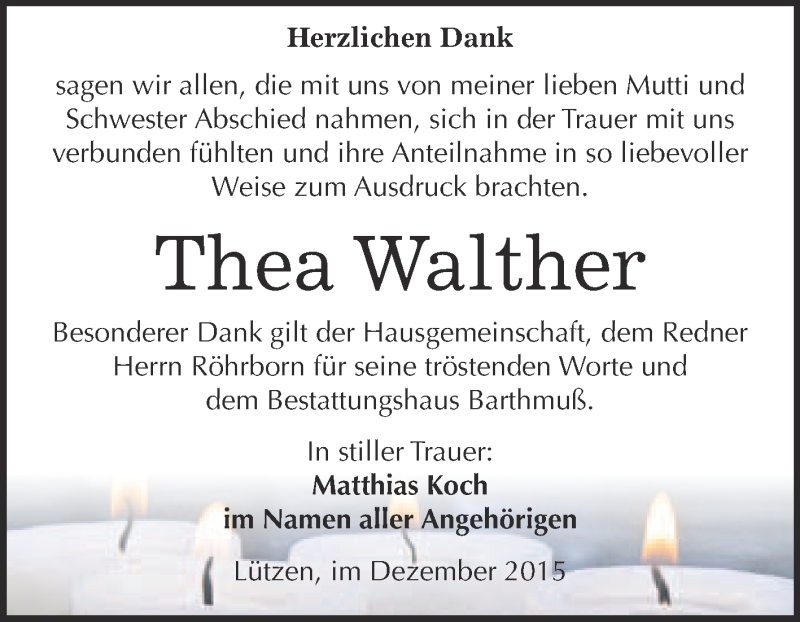  Traueranzeige für Thea Walther vom 30.12.2015 aus WVG - Wochenspiegel Merseburg