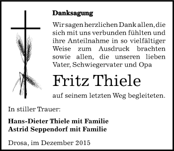 Traueranzeige von Fritz Thiele von Mitteldeutsche Zeitung Köthen