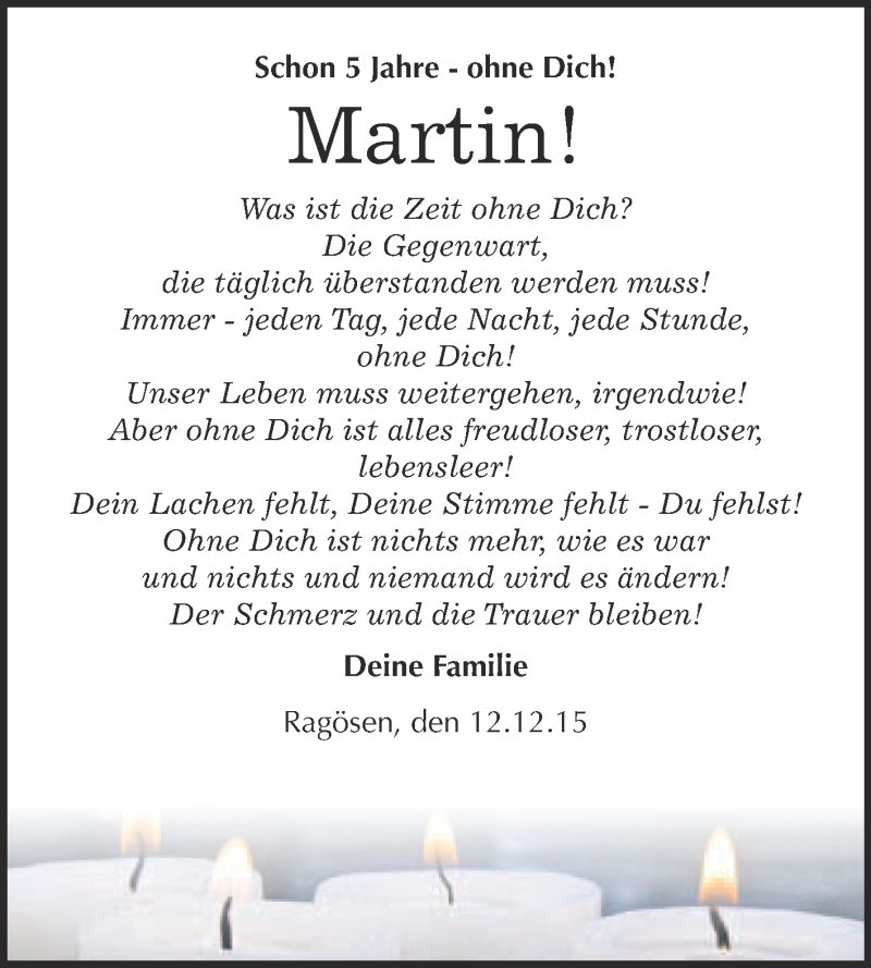  Traueranzeige für Martin  vom 12.12.2015 aus Super Sonntag Wittenberg