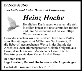 Traueranzeige von Heinz Hoche von Mitteldeutsche Zeitung Aschersleben