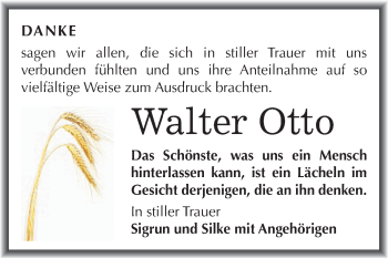 Traueranzeige von Walter Otto von WVG - Wochenspiegel NMB / WSF / ZTZ