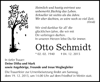 Traueranzeige von Otto Schmidt von Mitteldeutsche Zeitung Halle/Saalkreis