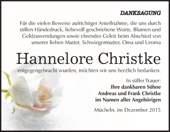 Traueranzeige von Hannelore Christke von WVG - Wochenspiegel Merseburg