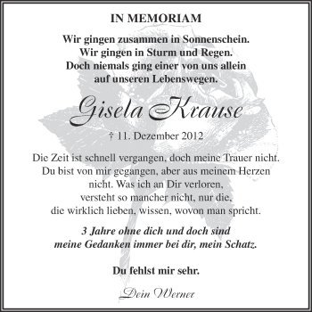 Traueranzeige von Gisela Krause von Super Sonntag Aschersleben