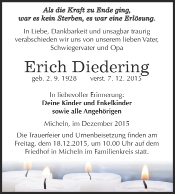 Traueranzeige von Erich Diedering von WVG - Wochenspiegel Dessau / Köthen