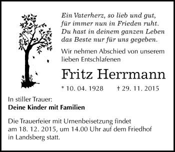 Traueranzeige von Fritz Herrmann von Mitteldeutsche Zeitung Halle/Saalkreis