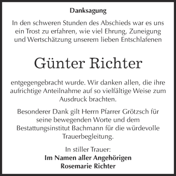 Traueranzeige von Günter Richter von WVG - Wochenspiegel Dessau / Köthen