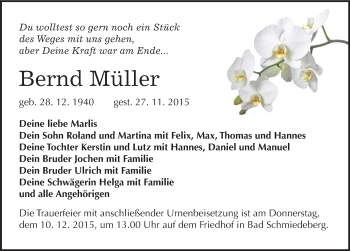 Traueranzeige von Bernd Müller von Mitteldeutsche Zeitung Wittenberg