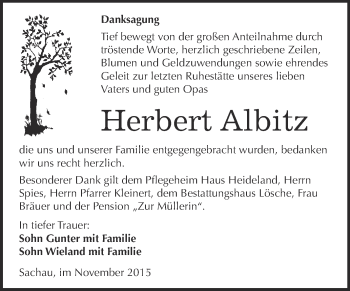 Traueranzeige von Herbert Albitz von WVG - Wochenspiegel Wittenberg