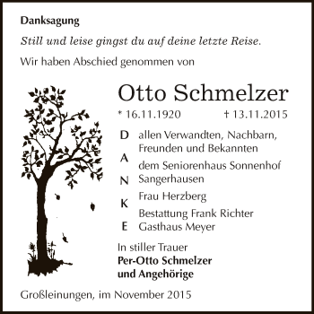 Traueranzeige von Otto Schmelzer von Super Sonntag SGH Mansf. Land
