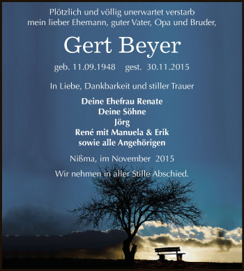 Traueranzeige von Gert Beyer von Super Sonntag Zeitz