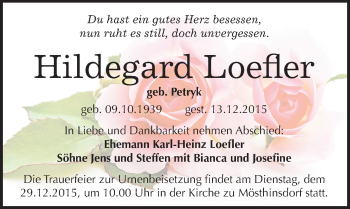 Traueranzeige von Hildegard Loefler von Mitteldeutsche Zeitung Halle/Saalkreis