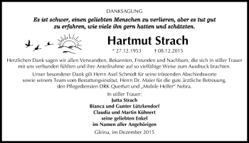 Traueranzeige von Hartmut Strach von Mitteldeutsche Zeitung Naumburg/Nebra