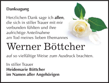 Traueranzeige von Werner Böttcher von Mitteldeutsche Zeitung Bitterfeld