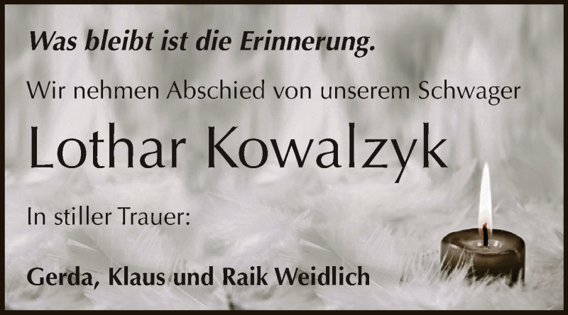  Traueranzeige für Lothar Kowalzyk vom 19.12.2015 aus Super Sonntag Zeitz
