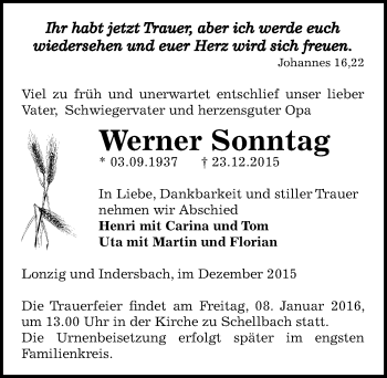 Traueranzeige von Werner Sonntag von Mitteldeutsche Zeitung Zeitz