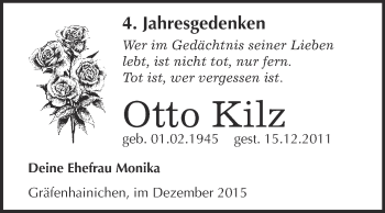 Traueranzeige von Otto Kilz von WVG - Wochenspiegel Wittenberg