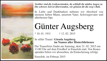 Traueranzeige von Günter Augsberg von Mitteldeutsche Zeitung Sangerhausen