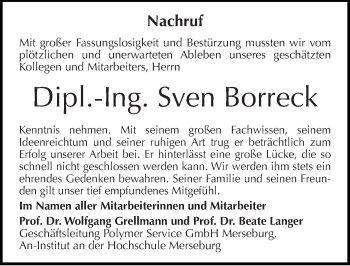 Traueranzeige von Sven Borreck von Mitteldeutsche Zeitung