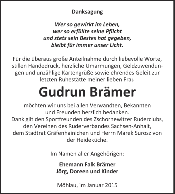 Traueranzeige von Gudrun Brämer von WVG - Wochenspiegel Wittenberg