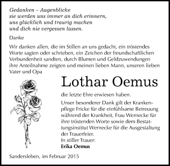 Traueranzeige von Lothar Oemus von Mitteldeutsche Zeitung Mansfelder Land