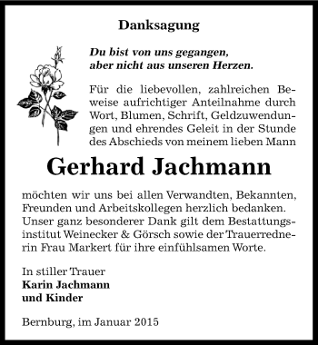 Traueranzeige von Gerhard Jachmann von Mitteldeutsche Zeitung Bernburg