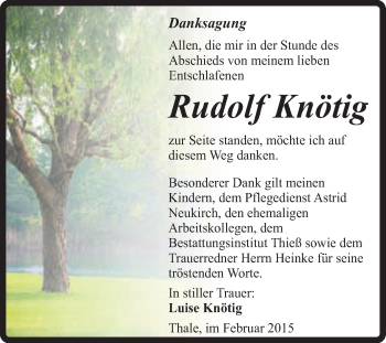 Traueranzeige von Rudolf Knötig von Super Sonntag Quedlinburg