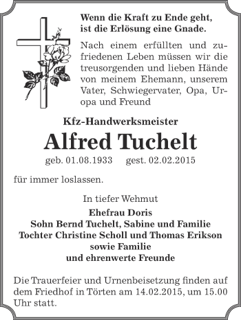 Traueranzeige von Alfred Tuchelt von WVG - Wochenspiegel Dessau / Köthen