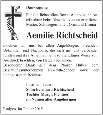 Traueranzeige von Aemilie Richtscheid von WVG - Wochenspiegel Bitterfeld