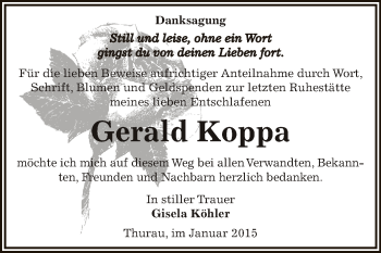 Traueranzeige von Gerald Koppa von WVG - Wochenspiegel Dessau / Köthen