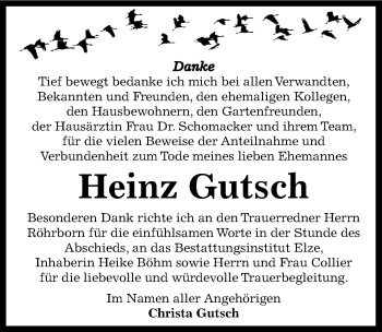 Traueranzeige von Heinz Gutsch von Mitteldeutsche Zeitung Dessau-Roßlau