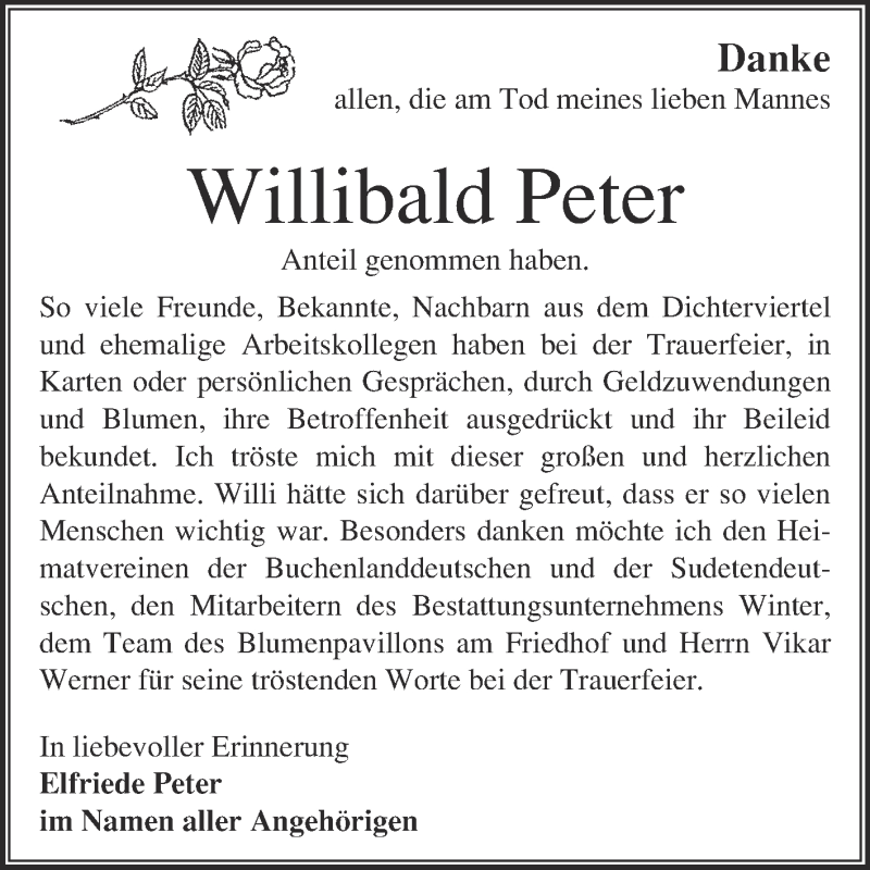  Traueranzeige für Willibald Peter vom 25.02.2015 aus WVG - Wochenspiegel Bitterfeld