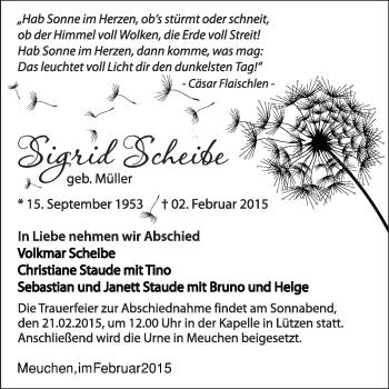 Traueranzeige von Sigrid Scheibe von Super Sonntag Merseburg