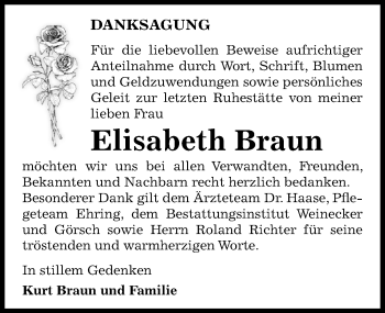Traueranzeige von Elisabeth Braun von Mitteldeutsche Zeitung Bernburg