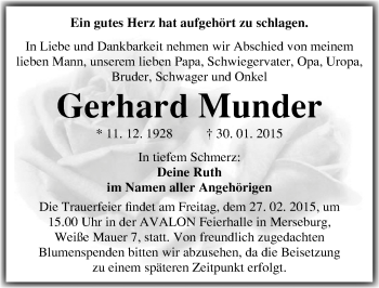 Traueranzeige von Gerhard Munder von Mitteldeutsche Zeitung Merseburg/Querfurt