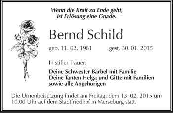 Traueranzeige von Bernd Schild von Mitteldeutsche Zeitung Merseburg/Querfurt