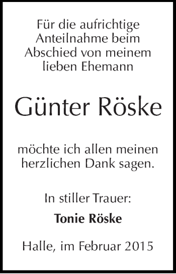 Traueranzeige von Günter Röske von Mitteldeutsche Zeitung Halle/Saalkreis