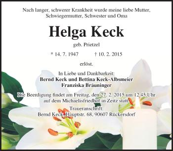 Traueranzeige von Helga Keck von Mitteldeutsche Zeitung Zeitz