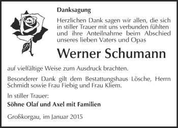 Traueranzeige von Werner Schumann von WVG - Wochenspiegel Wittenberg