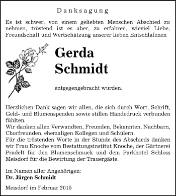 Traueranzeige von Gerda Schmidt von WVG - Wochenspiegel Quedlinburg