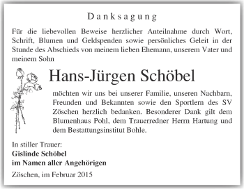 Traueranzeige von Hans-Jürgen Schöbel von Super Sonntag Merseburg