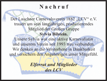 Traueranzeige von Sylvia Bilstein von Mitteldeutsche Zeitung Naumburg/Nebra