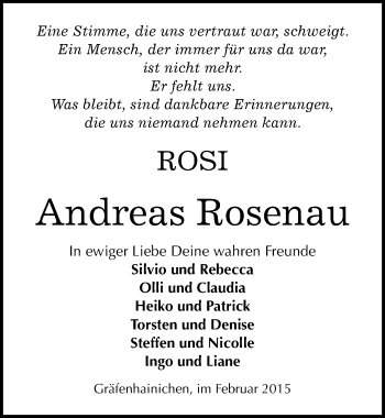 Traueranzeige von Andreas Rosenau von Mitteldeutsche Zeitung Wittenberg