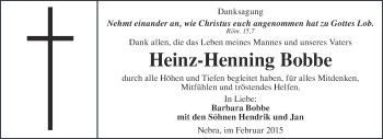 Traueranzeige von Heinz-Henning Bobbe von WVG - Wochenspiegel NMB / WSF / ZTZ