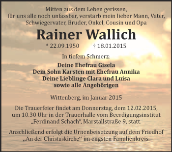 Traueranzeige von Rainer Wallich von WVG - Wochenspiegel Wittenberg