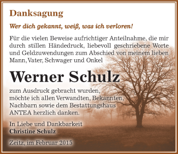 Traueranzeige von Werner Schulz von Mitteldeutsche Zeitung Zeitz