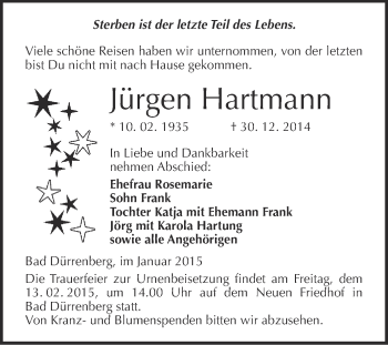 Traueranzeige von Jürgen Hartmann von WVG - Wochenspiegel Merseburg