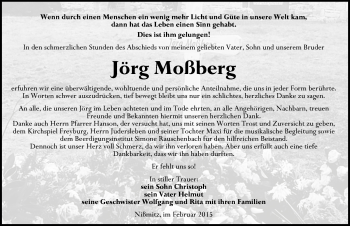Traueranzeige von Jörg Moßberg von Mitteldeutsche Zeitung Naumburg/Nebra