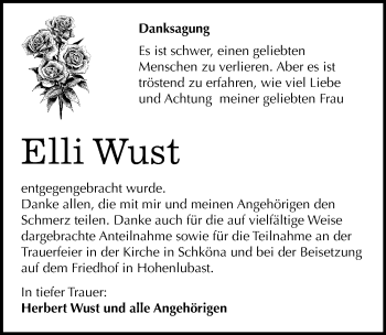 Traueranzeige von Elli Wust von Mitteldeutsche Zeitung